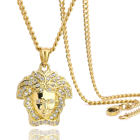 Greek Lady Pendant 24" Cuban Chain Hip Hop Style 18k Gold Stainless Steel