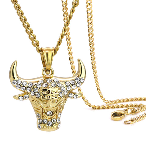 Bull Head Pendant 24" Cuban Chain Hip Hop Style 18k Gold Stainless Steel