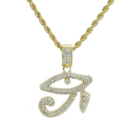 Eye Of Ra Pendant Rope Necklace Chain Men's Hip Hop 18k Cz Jewelry