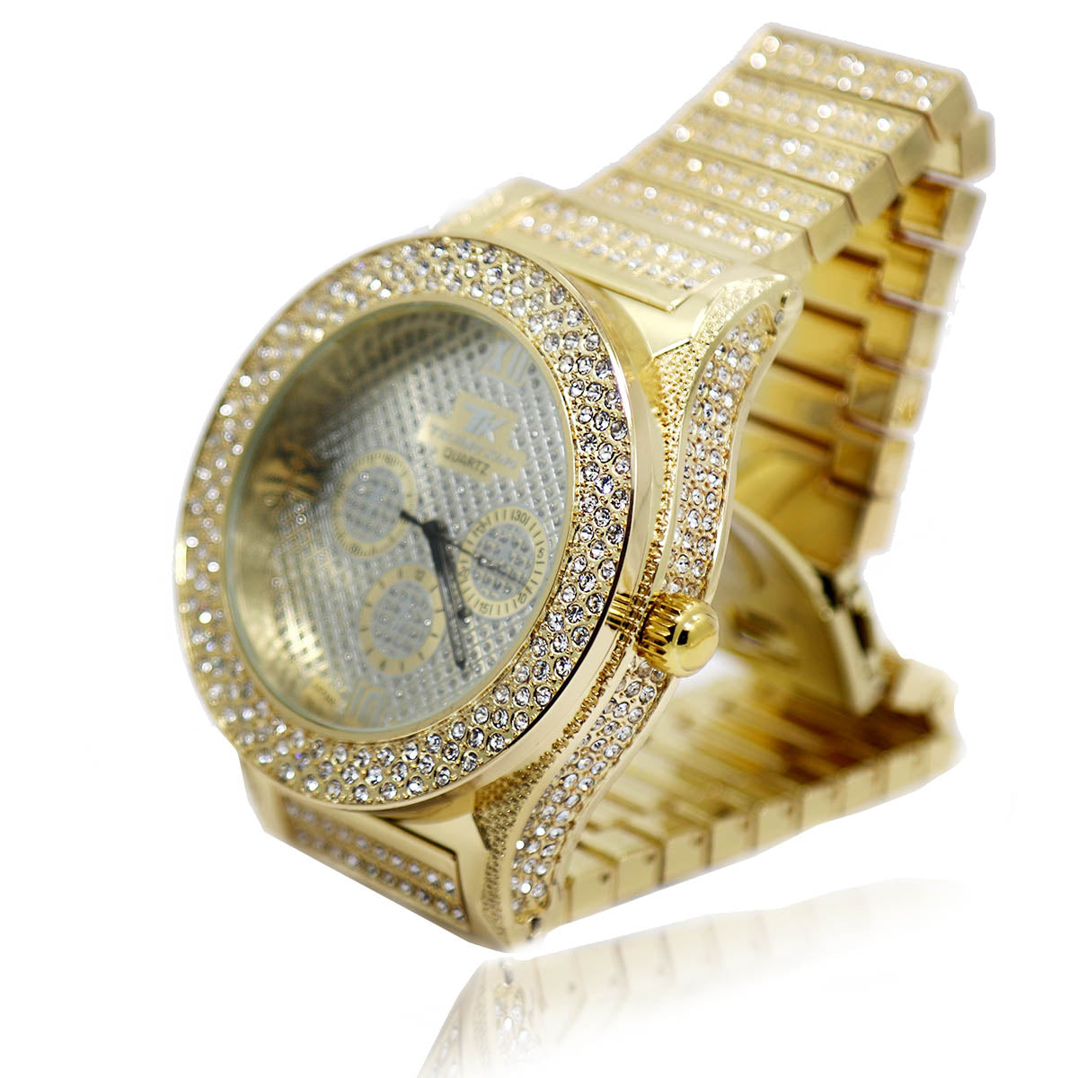 TK Gold Ice Out Techno KING Watch & Bracelet SET