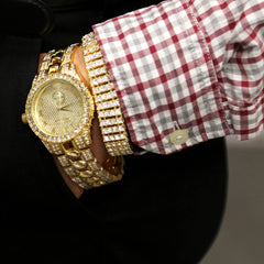 Copy of TK Gold Ice Out Techno KING Watch & Bracelet SET