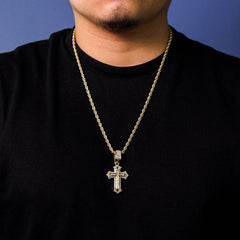 Sharp Cross Pendant Rope Necklace Chain Men's Hip Hop 18k Cz Jewelry