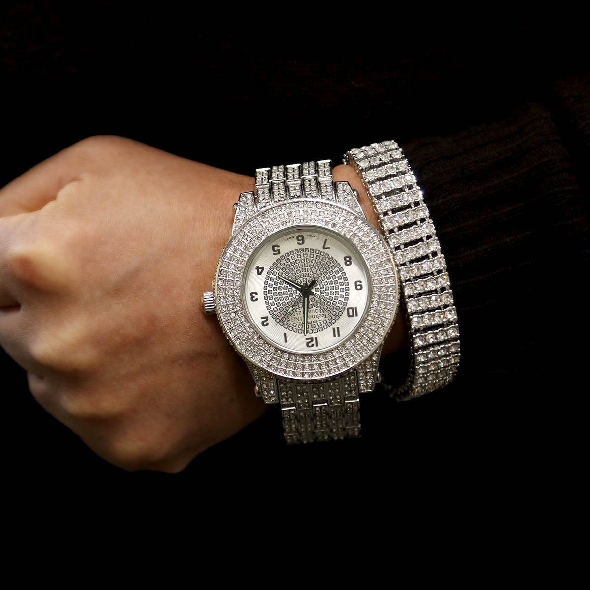 White Gold Ice Out Techno KING Watch & Bracelet SET 5