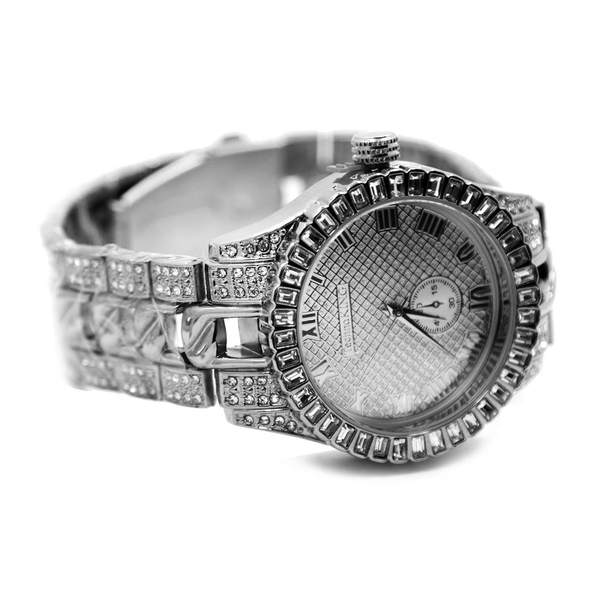 White Gold Ice Out Techno KING Watch & Bracelet SET 6