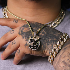 Exquisite Mad Dog Face Pendant Rope Necklace Chain Men's Hip Hop 18k Cz Jewelry