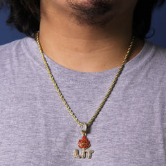 Lit Fire Pendant Rope Necklace Chain Men's Gold Hip Hop 18k Cz Jewelry