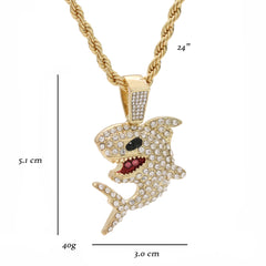 Shark Flooded Pendant Rope Necklace Chain Men's Gold Hip Hop 18k Cz Jewelry