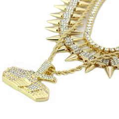 High Fashion Gold Plated AAA Spiky Chain Tennis Chains & Cz No Limit Tank Pendant