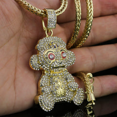Iced Baby Monkey Pendant 24"Franco Chain Hip Hop Style 18k Gold Plated
