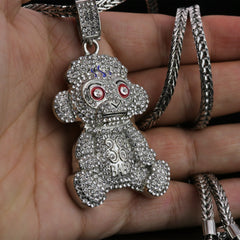 Iced Baby Monkey Pendant 24"Franco Chain Hip Hop Style Silver Plated