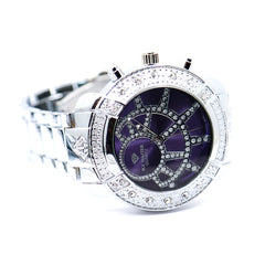 White Gold Ice Out Ice Master Watch & Bracelet SET 8 Purple Face