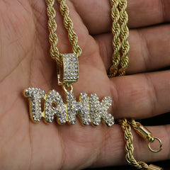 Iced Tank Letter Pendant 24"Rope Chain Hip Hop Style 18k Gold Plated