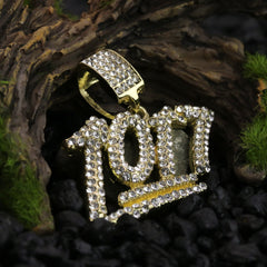 Iced 1017 Numbers Pendant 24"Rope Chain Hip Hop Style 18k Gold Plated