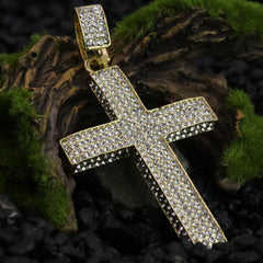 Cz Long 4 Row Cross Pendant 24" Rope Chain Hip Hop Style 18k Gold Plated