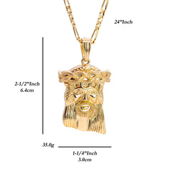 Jesus Crown Plain Pendant 24" Figaro Chain Hip Hop Style 18k Gold Plated