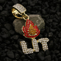 Lit Fire Pendant Rope Necklace Chain Men's Gold Hip Hop 18k Cz Jewelry