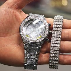 White Gold Ice Out Ice Master Watch & Bracelet SET 9 Black