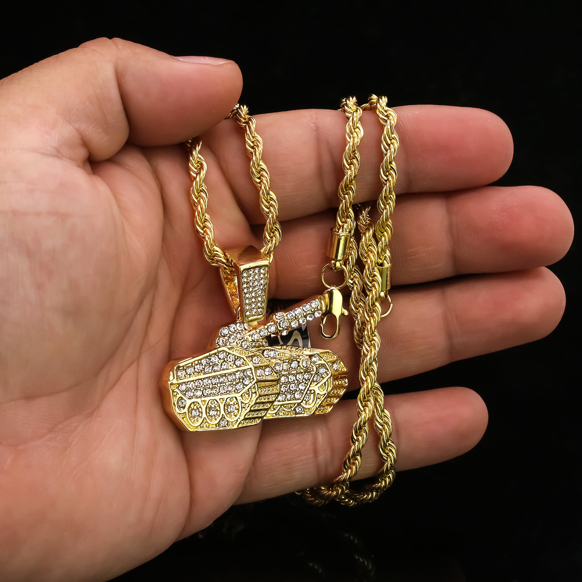 Exquisite Tank Pendant Rope Necklace Chain Men's Hip Hop 18k Cz Jewelry