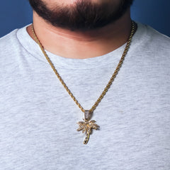 Exquisite Palm Tree Pendant Rope Necklace Chain Men's Hip Hop 18k Cz Jewelry