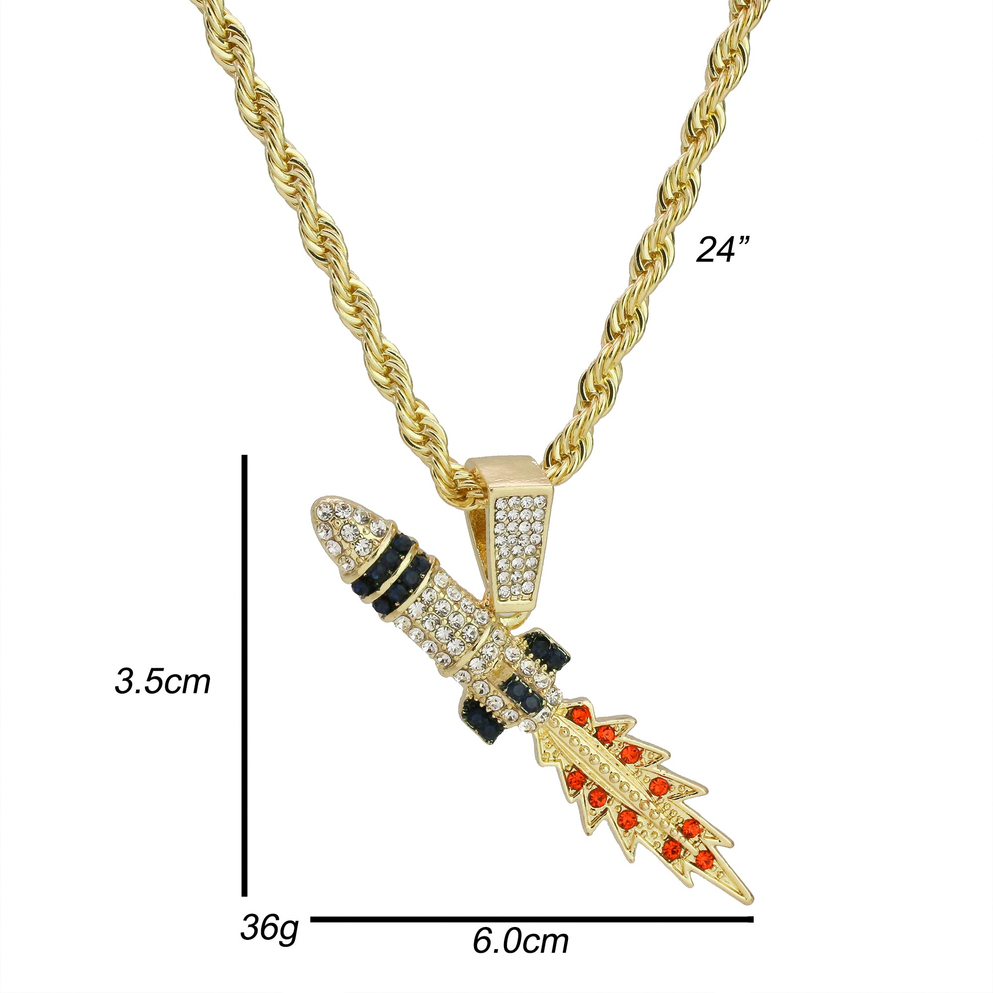 Exquisite Take Off Rocket Pendant Rope Chain Men's Hip Hop 18k Cz Jewelry