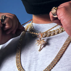 Exquisite Palm Tree Pendant Rope Necklace Chain Men's Hip Hop 18k Cz Jewelry