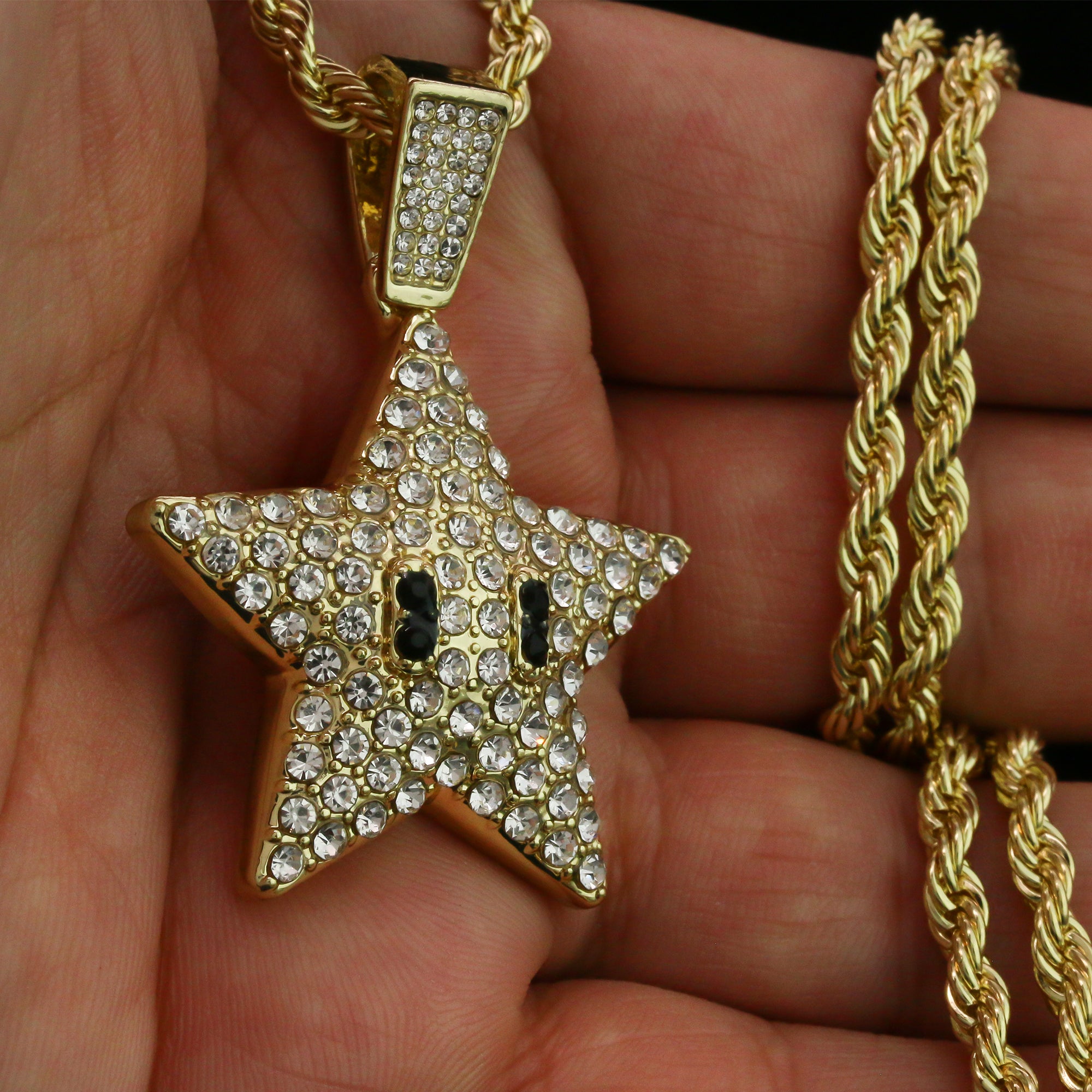 Cartoon Pop Star Pendant Rope Necklace Chain Men's Hip Hop 18k Cz Jewelry