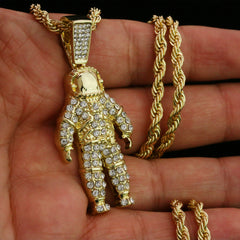 Exquisite Astronaut Space Men Pendant Rope Chain Men's Hip Hop 18k Cz Jewelry