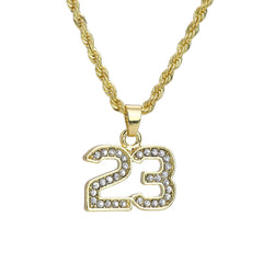 Iced Micro #23 Pendant 24" Rope Chain Hip Hop Style 18k Gold PT Necklace