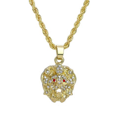 Iced Micro Luxury Red Eye Lion Pendant 24" Rope Chain Hip Hop Style 18k Gold PT