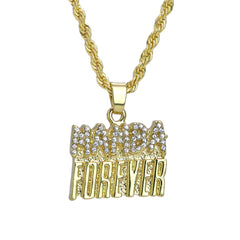 Iced Micro Mamba Forever Pendant 24" Rope Chain Hip Hop Style 18k Gold PT