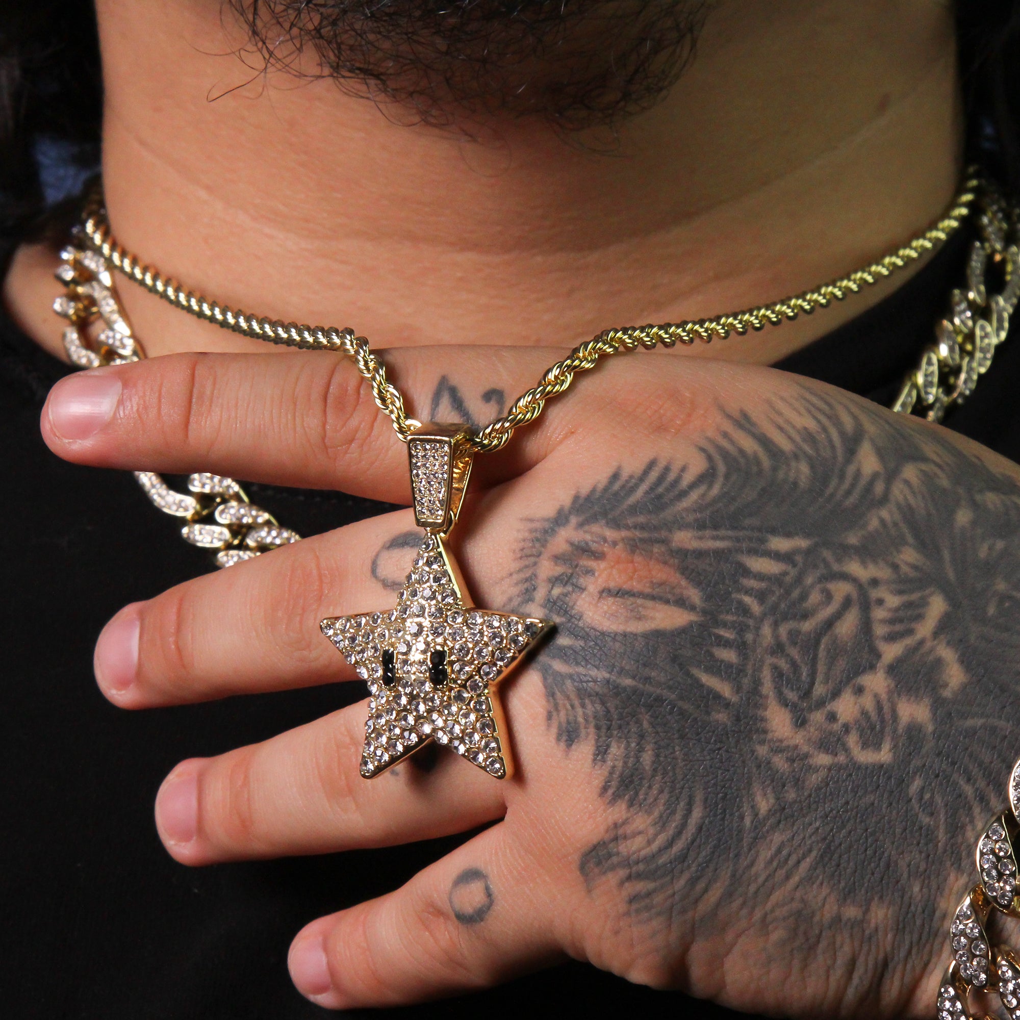 Cartoon Pop Star Pendant Rope Necklace Chain Men's Hip Hop 18k Cz Jewelry