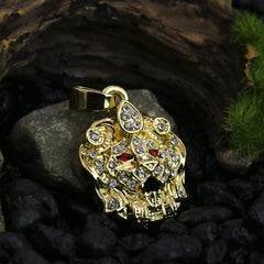 Iced Micro Luxury Red Eye Lion Pendant 24" Rope Chain Hip Hop Style 18k Gold PT
