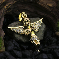 Iced Micro Praying Angel Pendant 24" Rope Chain Hip Hop Style 18k Gold PT