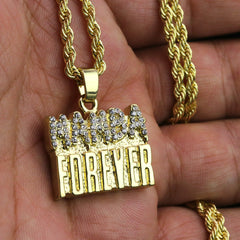 Iced Micro Mamba Forever Pendant 24" Rope Chain Hip Hop Style 18k Gold PT
