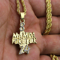 Iced Micro Mamba Forever 8/24 Pendant 24" Rope Chain Hip Hop Style 18k Gold PT