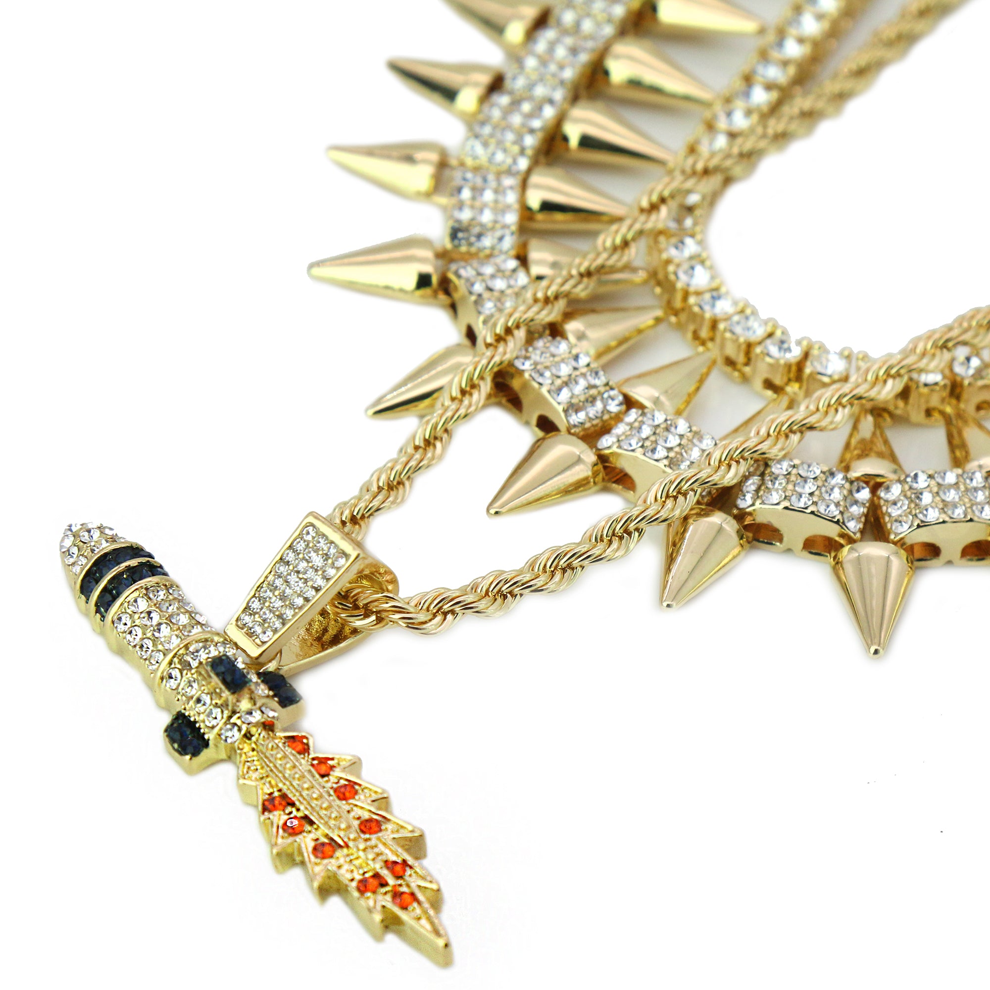 High Fashion Gold Plated AAA Spiky Tennis Chains & Cz Rocket Take off Space Pendant