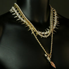 High Fashion Gold Plated AAA Spiky Tennis Chains & Cz Rocket Take off Space Pendant