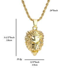 Micro Lion Face Pendant 24" Rope Chain Hip Hop Style 18k Gold PT