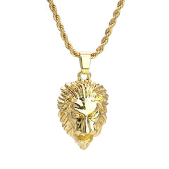 Micro Lion Face Pendant 24" Rope Chain Hip Hop Style 18k Gold PT