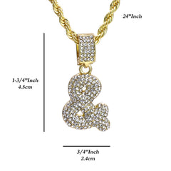 Bubble letter (&) Pendant 24" Rope Chain Hip Hop Style 18k Gold PT