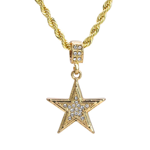 Star Pendant 24" Rope Chain Hip Hop Style 18k Gold PT