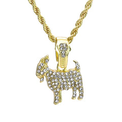 Micro Goat Pendant 24" Rope Chain Hip Hop Style 18k Gold PT