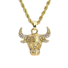 Micro Bull Head Pendant 24" Rope Chain Hip Hop Style 18k Gold PT