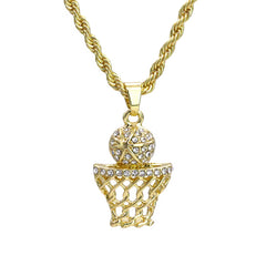 Micro Basketball Pendant 24" Rope Chain Hip Hop Style 18k Gold PT