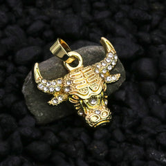 Micro Bull Head Pendant 24" Rope Chain Hip Hop Style 18k Gold PT