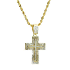 Exquisite AP Two Row Cross Pendant Rope Chain Men's Hip Hop 18k Cz Jewelry