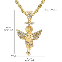 Halo Angel Pendant 30" Rope Chain Hip Hop Style 18k Gold Plated