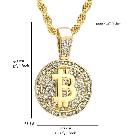 BitCoin Pendant 24" Rope Chain Men's Hip Hop 18k Jewelry