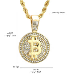 BitCoin Pendant 24" Rope Chain Men's Hip Hop 18k Jewelry