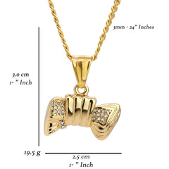 Iced Bowtie Pendant 24" Cuban Chain Hip Hop Style 18k Gold Stainless Steel